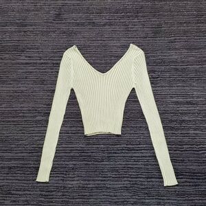 In April 1986 Size TU/One Size Light Green Ribbed Bodycon Long Sleeve V Neck Top